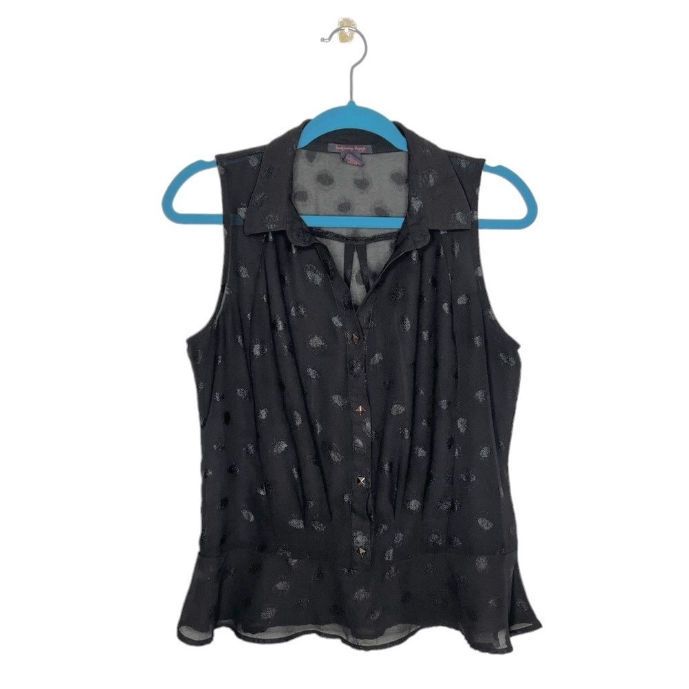 Imaginary Voyage Black Polka Dot Sleeveless Peplum Waist Blouse